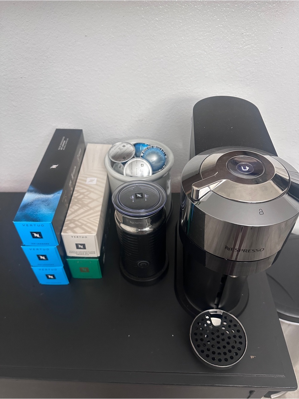 Nespresso Vertuo Next Coffee Machine with Milk Frother & Capsules